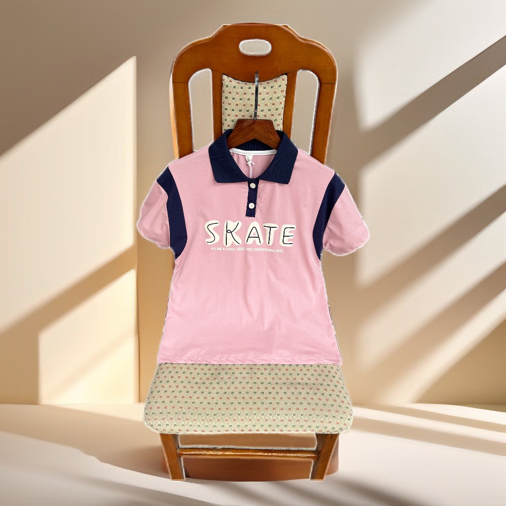 Áo Polo bé gái cộc tay size đại 7-14 tuổi chữ SKATE vải cotton cao cấp co giãn 4 chiều kiểu dáng khỏe khoắn thời trang