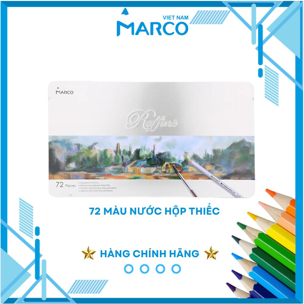 Hộp Bút Chì Màu Nước Chuyên Nghiệp Marco Raffine 7120 Kèm Cọ, Hộp Thiếc - 72 Màu Không Dễ Gãy Tô Màu Vẽ Chuyên Nghiệp