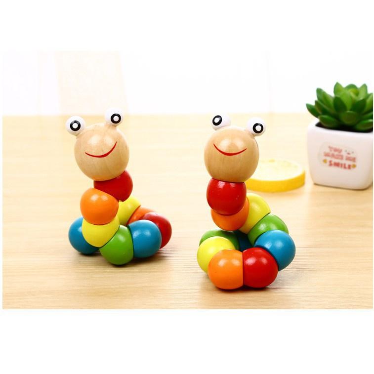 Đồ chơi con sâu gỗ uốn dẻo nhiều màu sắc đáng yêu, an toàn cho bé