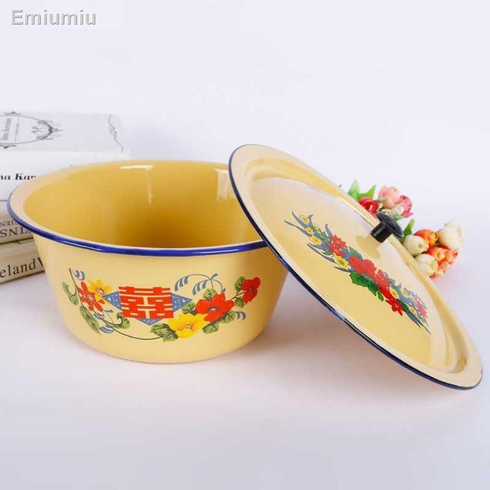 ✼♙Bát canh kiểu cổ tráng men chịu nhiệt Nắp nồi lớn có nắp Bát tráng men gia dụng dung tích lớn