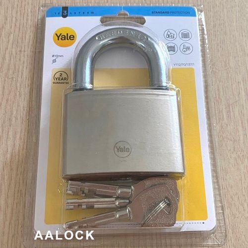 Ổ khóa treo cỡ to Yale Y112/70/137/1 size 70, giữ chìa. Loại khóa bấm chống cắt, chống trộm dùng được ngoài trời