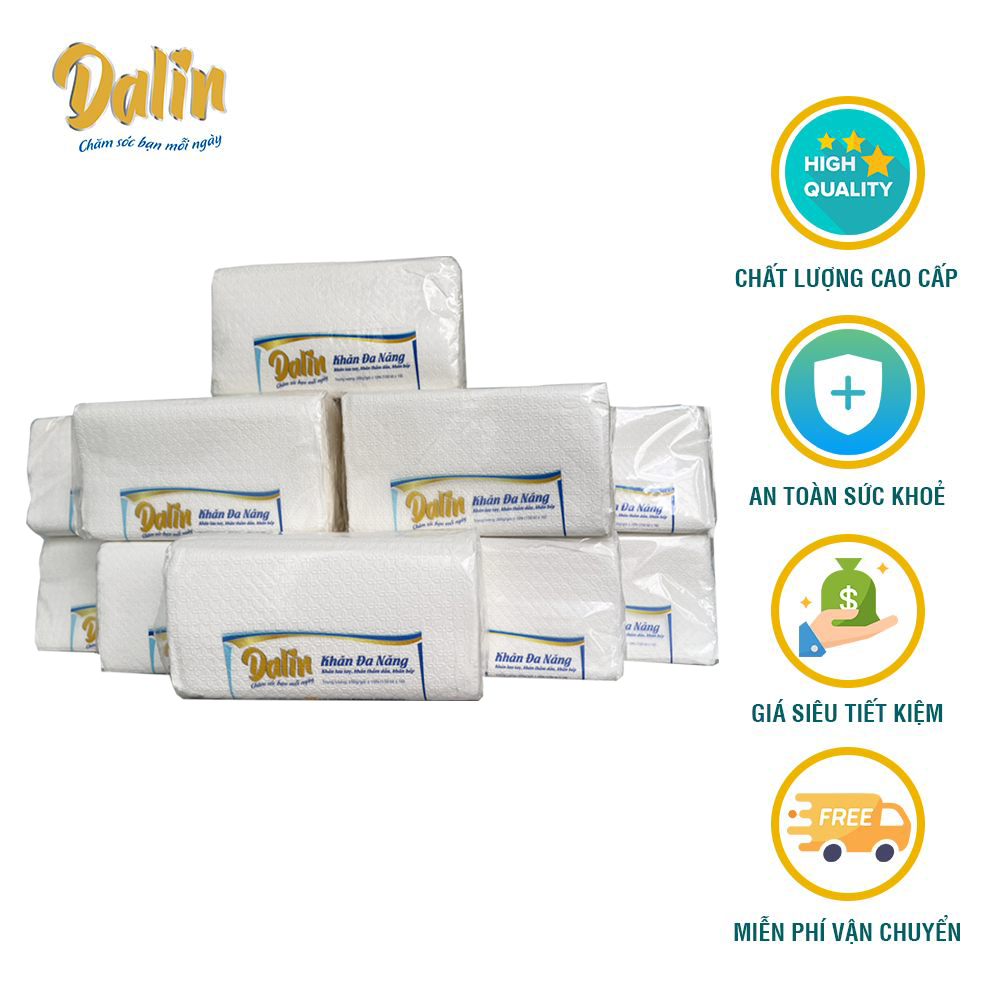 COMBO 10 KHĂN GIẤY LAU TAY DALIN SIÊU DÀY 150 TỜ, DÀI 20CM, THẤM HÚT NƯỚC, DẦU CỰC TỐT