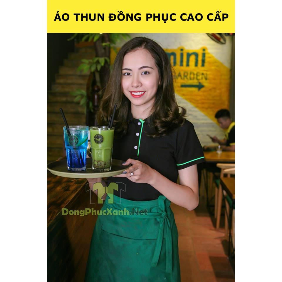 Áo Thun Cá Sấu Đen Viền Xanh Nam Nữ Trơn - Đồng Phục Nhân Viên Cao Cấp