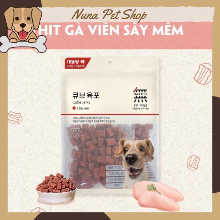 Viên thịt bò, gà và cá hồi Bowwow Cube Jerky - Snack cho chó (Gói 800g