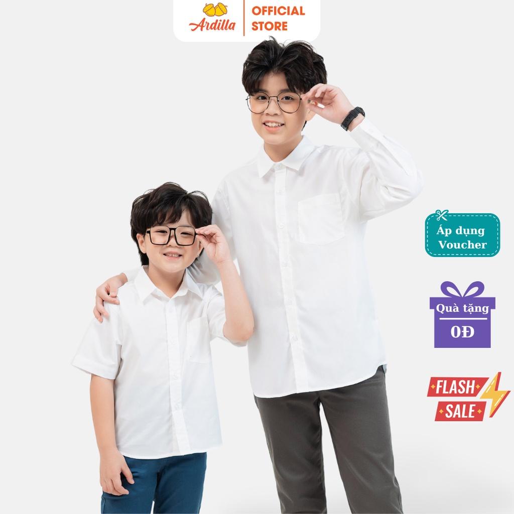 Áo Sơmi trắng dài tay ngắn tay đồng phục cho bé trai ARDILLA chất liệu cotton mềm mại, kiểu dáng basic 1805/1804