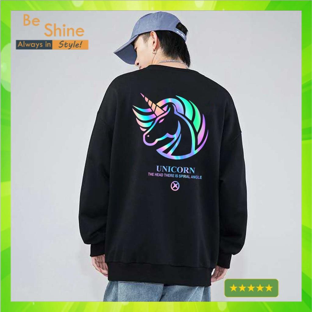 Áo Sweater Unicorn Rainbow Phản Quang 7 Màu, Aó Nỉ Dài Tay Nam Nữ Cá Tính Unisex Form Rộng