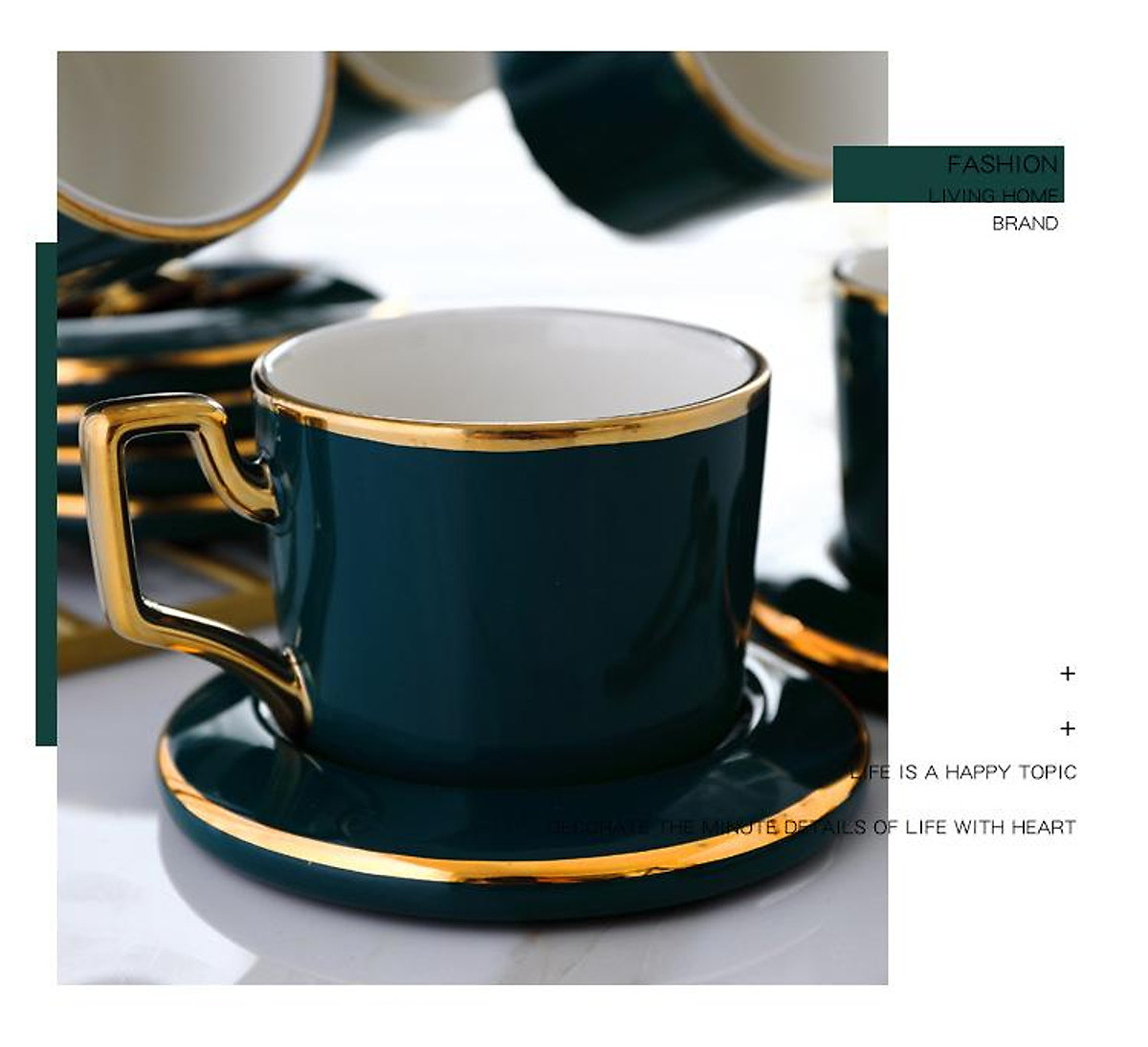Bộ ấm chén sứ xanh cổ vịt mạ vàng cao cấp GV22