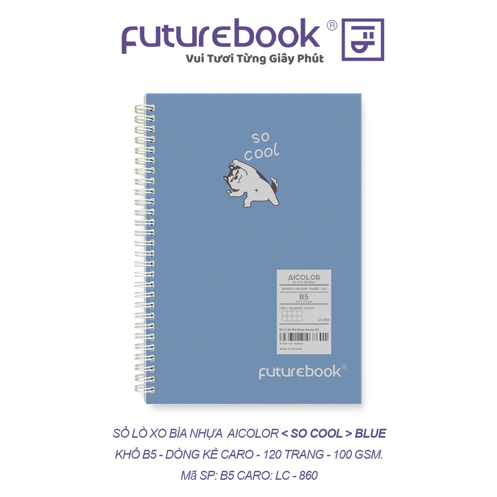 Sổ Lò Xo Bìa Nhựa Aicolor B5- Caro- 120 Trang- 100 GSM. VPP FUTUREBOOK. MSP: LC-860. Giao mẫu ngẫu nhiên.