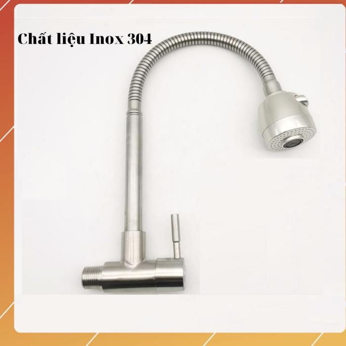 Vòi rửa bát đơn lạnh cắm tường cần mềm Inox 304