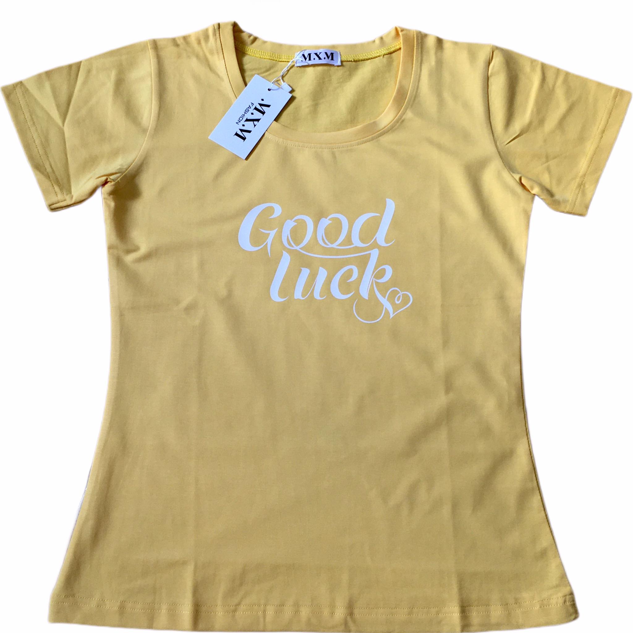 Áo thun nữ MXM in chữ Good Luck thun cotton 4 chiều form ôm body ( ANU022 )