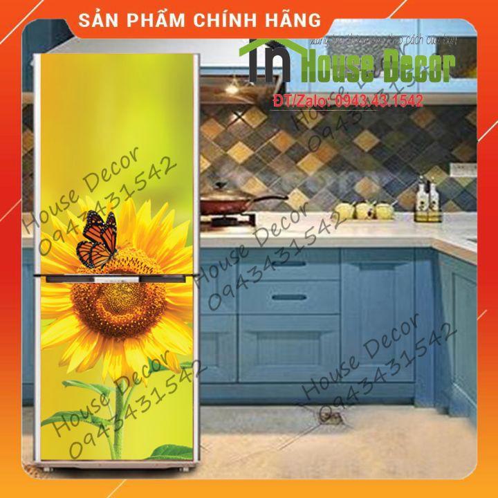 Giấy Dán Trang Trí Tủ Lạnh Chất liệu PVC Chống Thấm Nước - Hướng dương bướm