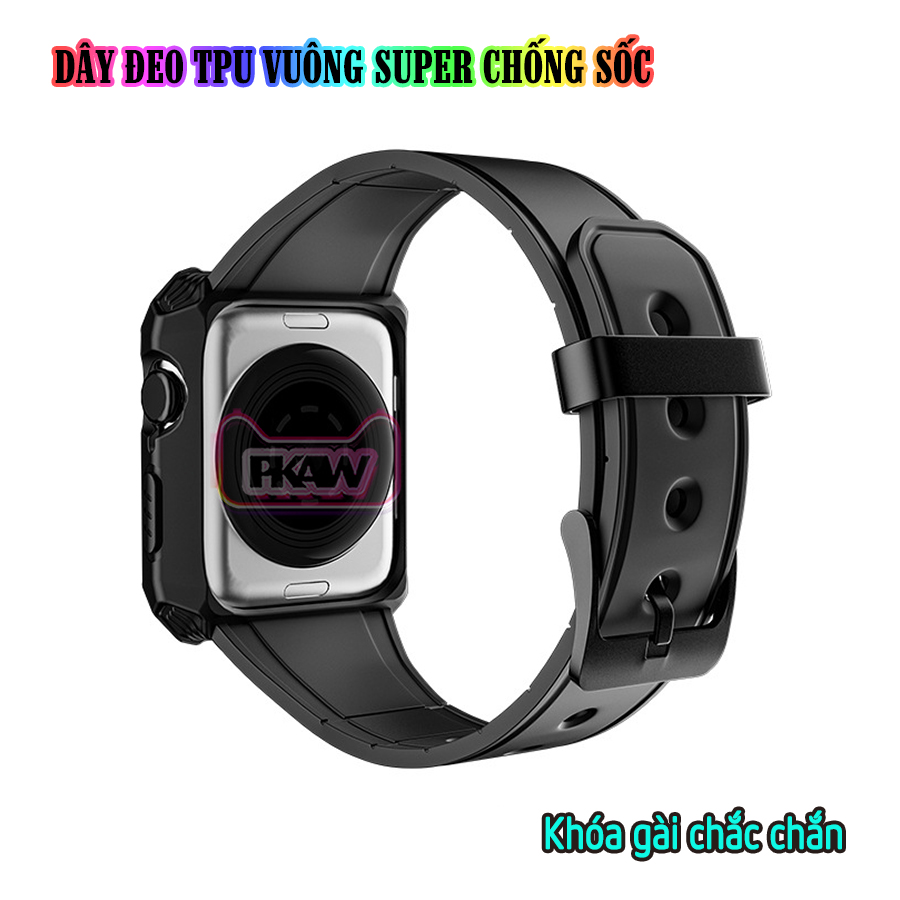 Dây Đeo liền ốp dành cho Apple Watch 7/6/5/4/3/2/1 size 38/40/41/42/44/45mm TPU vuông SUPER chống sốc - nhiều màu (tặng cường lực dẻo theo size)