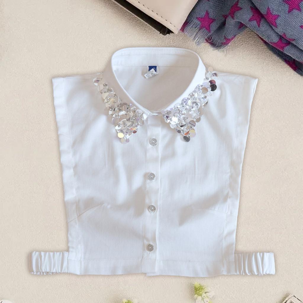 Women's Fashion Sequins Fake Collar Half Shirt Cotton Big Lapel False Collar Sweater Accessories