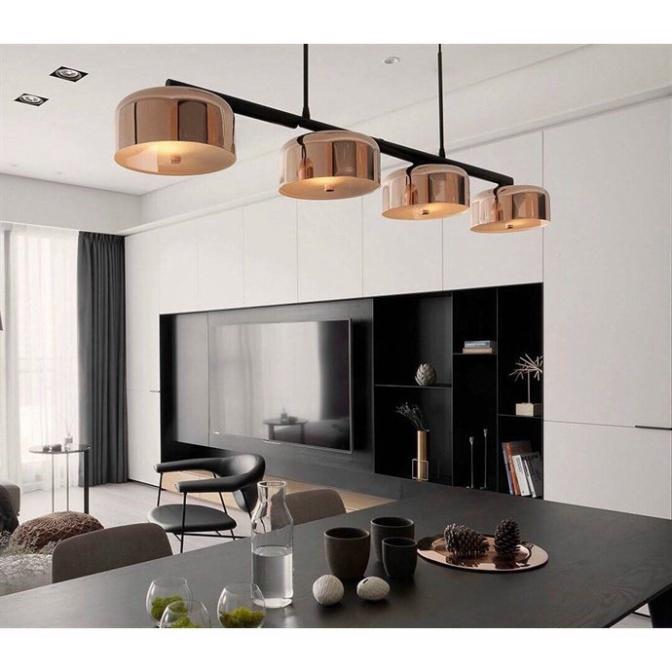 Đèn thả Decor Phục vụ cho Bàn Đảo, phòng Ăn nơi tiếp khách Đèn thả ngang 4 bóng chao màu đồng
