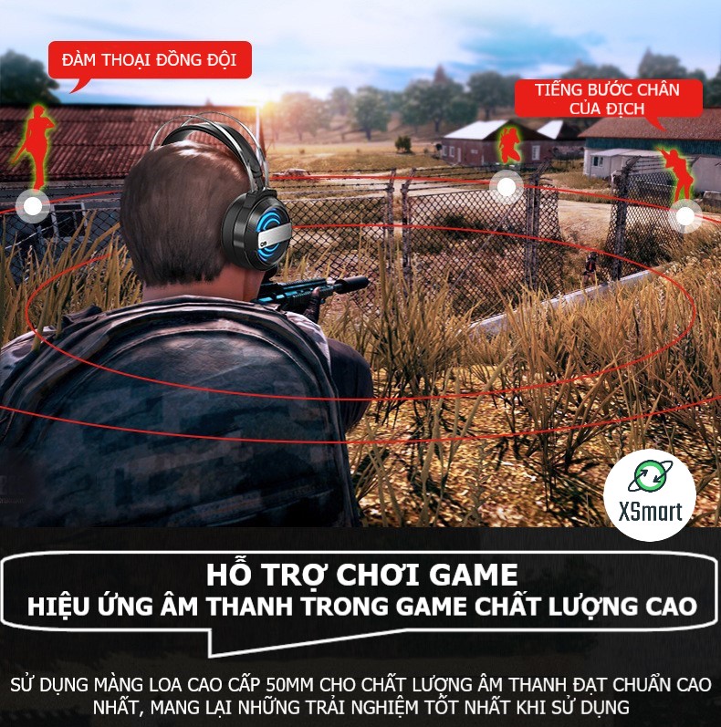 Bộ bàn phím và chuột cơ XSmart kèm tai nghe chụp tai gaming headphone có mic, combo sản phẩm chơi game có LED K2+M8+Q9 7.1 đen - Hàng Chính Hãng