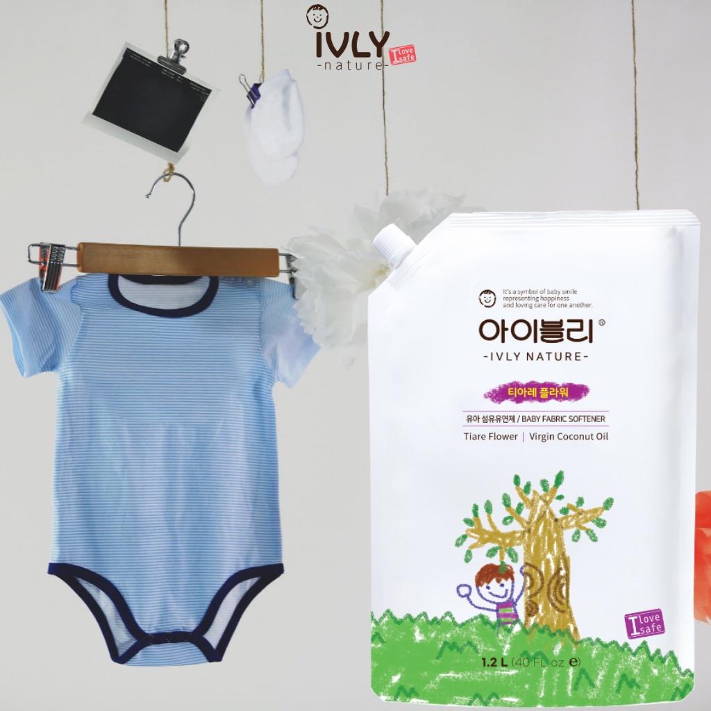 Nước xả vải em bé IVLY NATURE hương hoa Tiare và tinh dầu dừa dạng túi 1200ml an toàn cho làn da ivly009