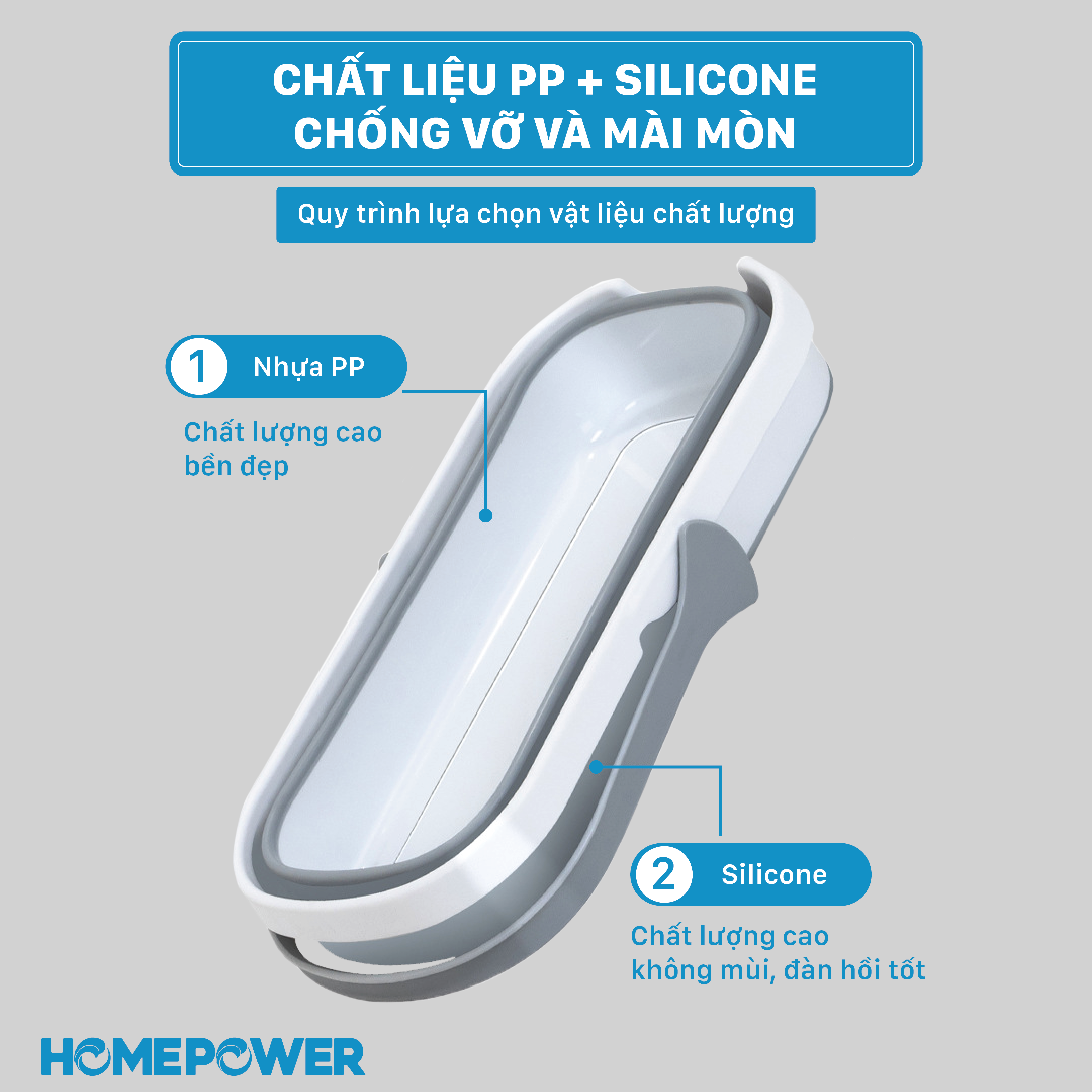 Xô nước gấp gọn Homepower rửa xe,lau nhà đa năng, dày dặn cỡ lớn 14Lit