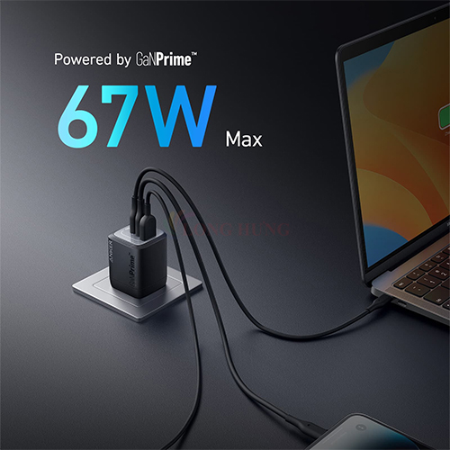 Cốc sạc Anker GaNPrime Portable Wall Charger 67W 2Type-C 1USB A2669 - Hàng chính hãng