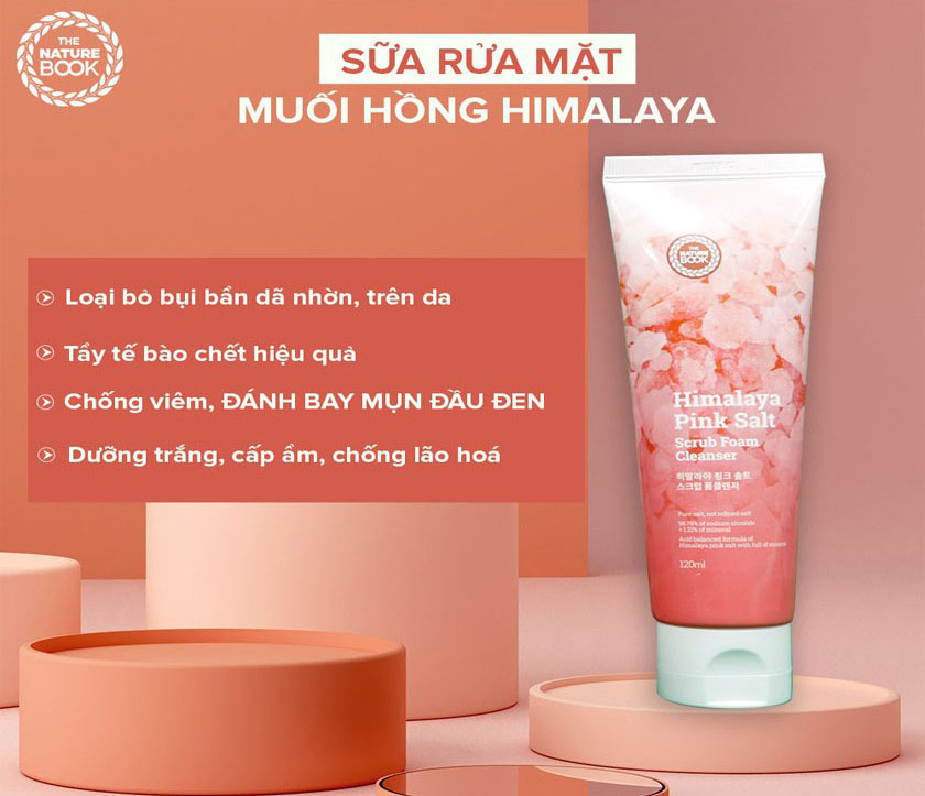 Sữa Rửa Mặt Muối Hồng The Nature Book Himalaya Pink Salt Scrub Foam Cleaneser 120ml