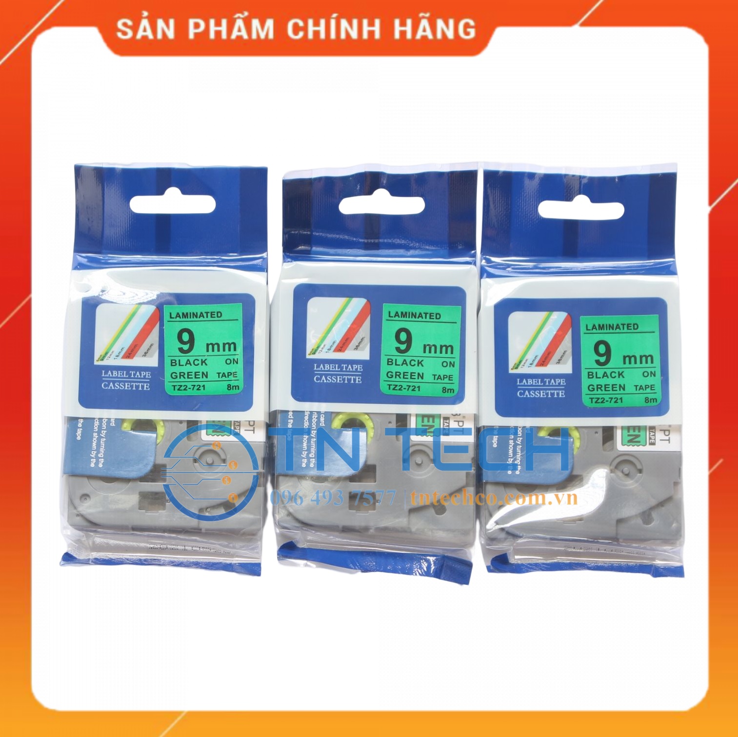 Nhãn In Tz2-721 - Đen nền xanh lá 9mm x 8m - Dùng cho máy in BROTHER - AIMO - PUTY [Hàng nhập khẩu]
