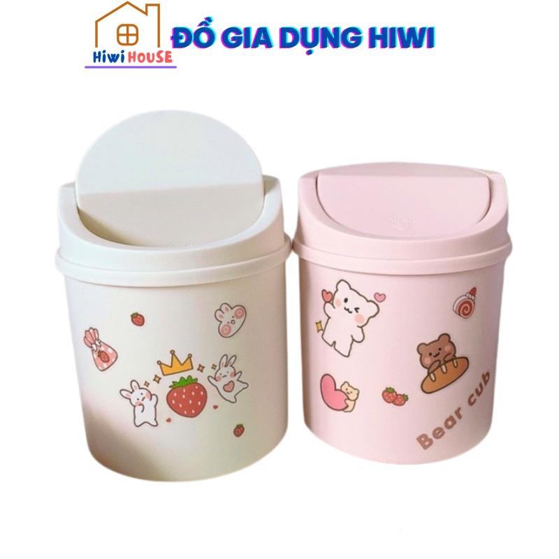 Thùng rác nhựa mini nắp lật để bàn học văn phòng