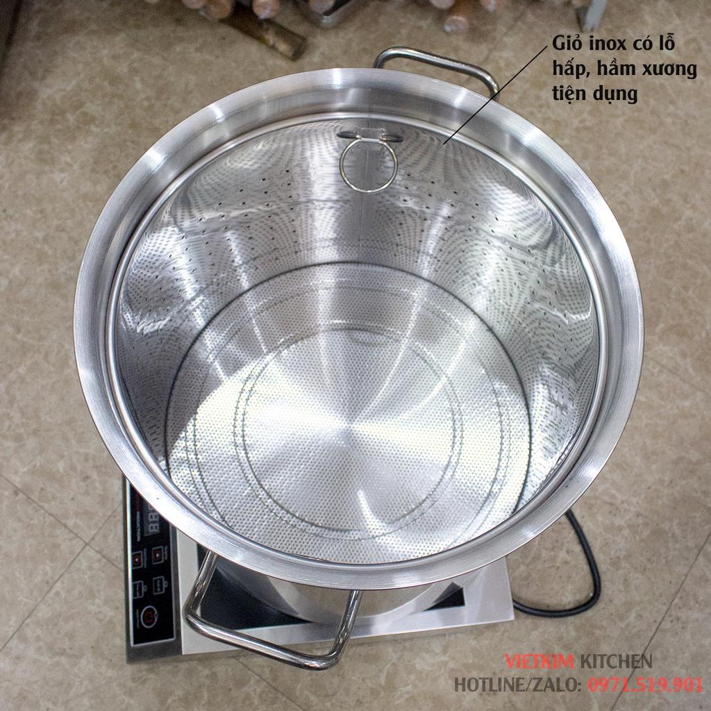 Nồi inox đáy dày 5 lớp 50L cm - nồi đáy liền cao cấp có giỏ inox