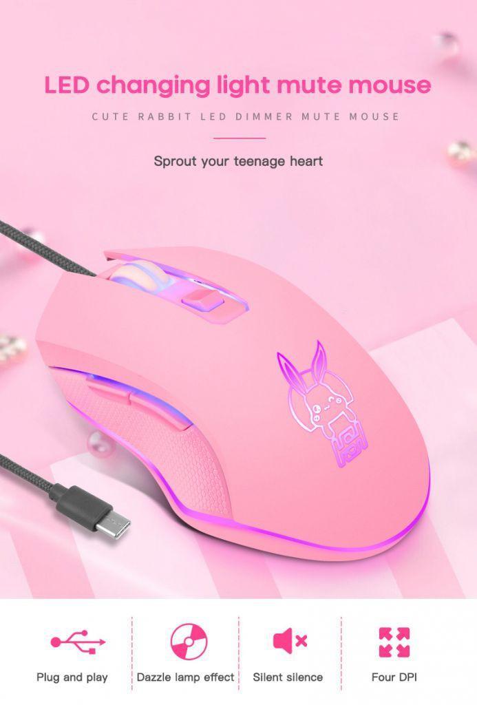 Chuột máy tính màu hồng có dây xinh xắn