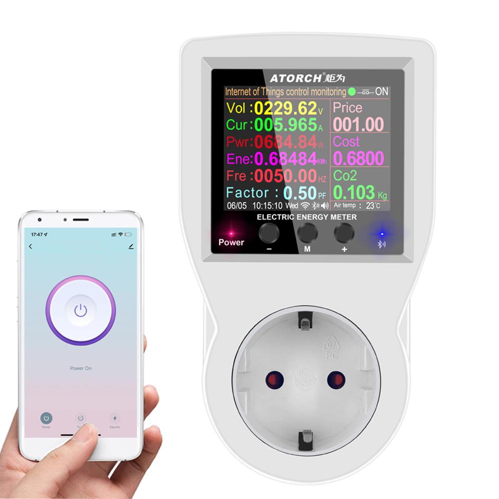 BT Version Intelligent Power Socket Electricity Power Monitor Multi-energy Alternating Current Meter 2.4 inch LCD Color Screen Computers Mobilephone APP Remote Controlling Device