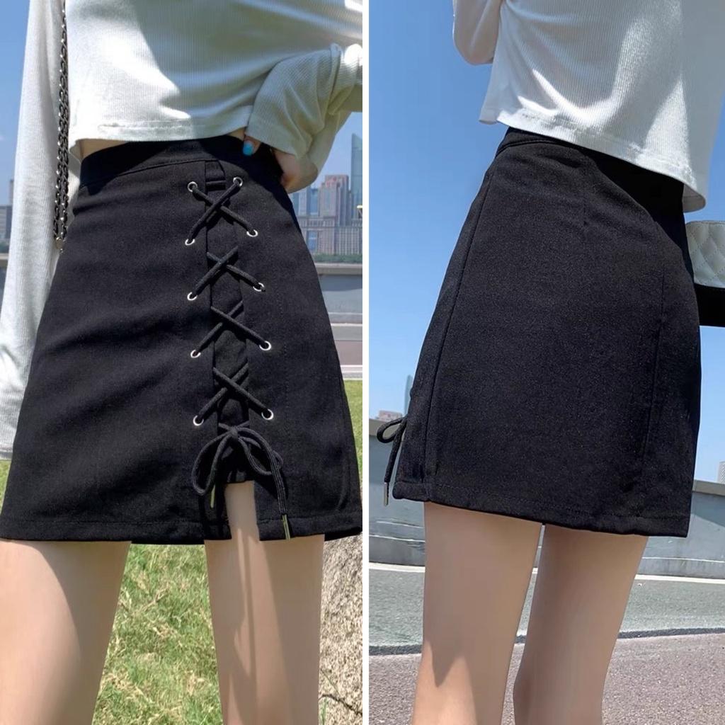 Chân váy đan dây dáng ngắn phong cách Hàn Quốc màu đen đủ size