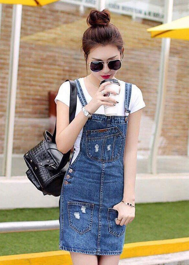 Yếm Jean Lụa Nữ Wash Cào Đáng Yêu