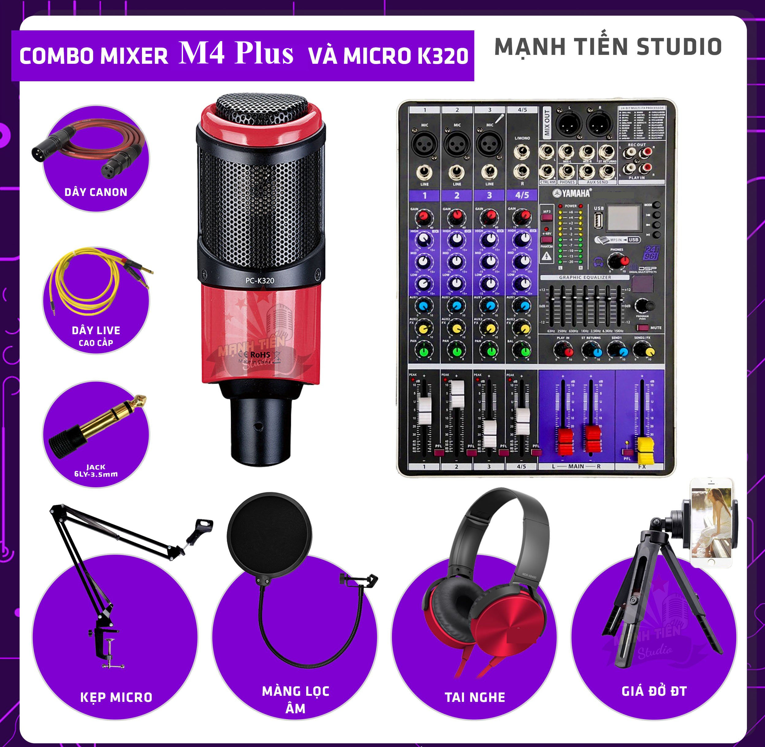 [Chính hãng] Combo thu âm hát karaoke online cực hay mixer m4 và micro k320 tặng kèm full phụ kiện bảo hành 12 tháng  Hàng Chính Hãng