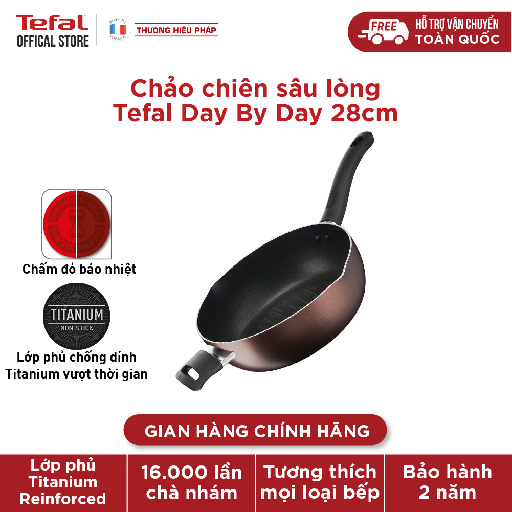 Chảo sâu lòng chống dính đáy từ Tefal Day by Day 28cm, dùng cho mọi loại bếp- Hàng chính hãng