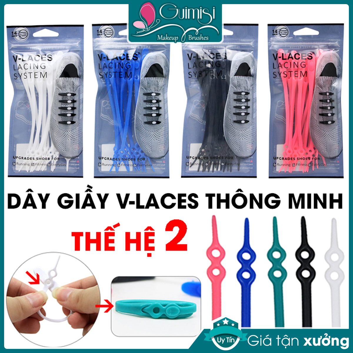 Dây Giày Cao Su V-Laces Thông Minh Phiên Bản 2 (Có nút tăng chỉnh được size)