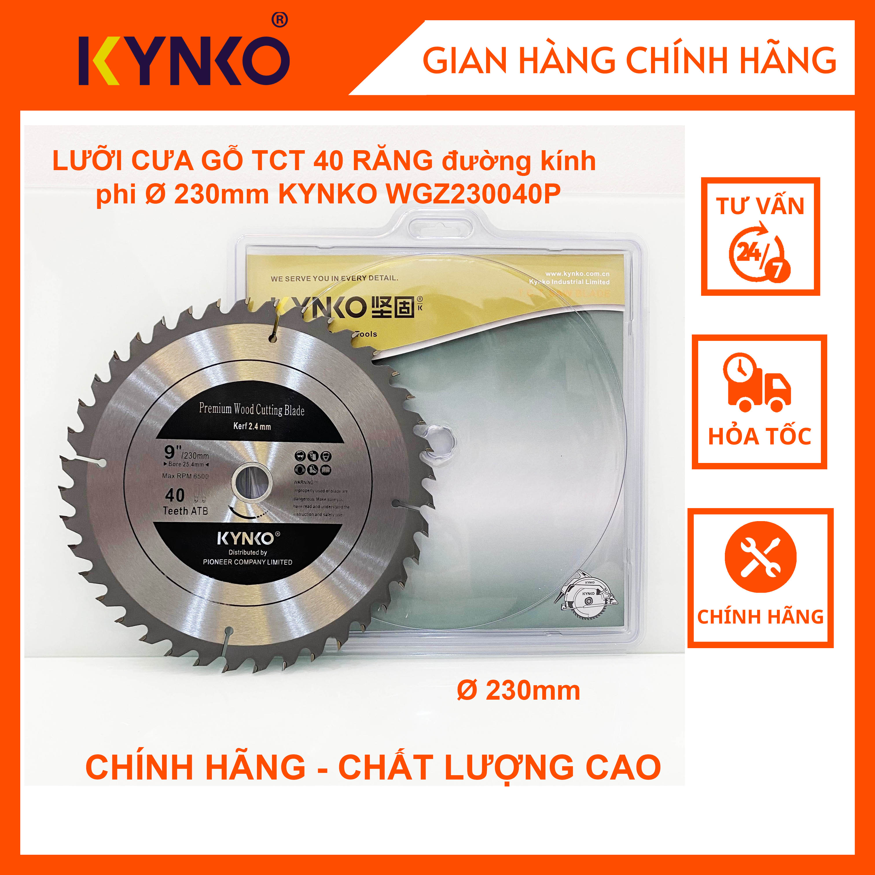 LƯỠI CƯA GỖ TCT 40 RĂNG đường kính phi Ø 230mm KYNKO WGZ230040P