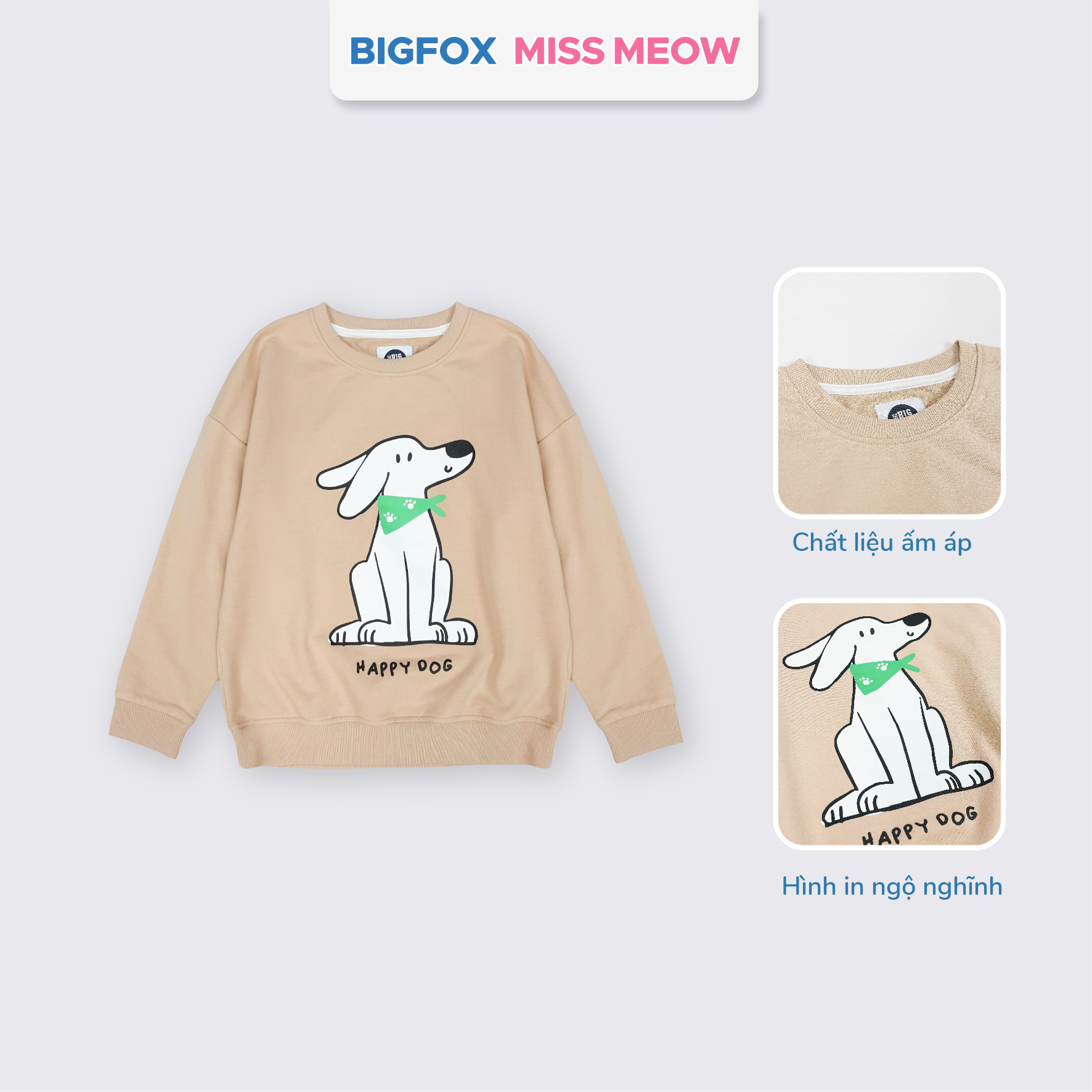 Bộ đồ dài tay cho bé trai size đại Bigfox Miss Meow mùa thu đông mặc nhà vải nỉ dày dặn cỡ 3-11 tuổi