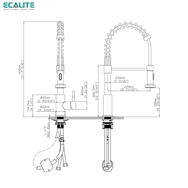 Vòi Rửa Chén Nóng Lạnh Single Control Ecalite EF-K102C - Có Dây Rút - Điều Chỉnh Tia Nước - Đồng Mạ Chrome Cực Đẹp - Hàng Chính Hãng