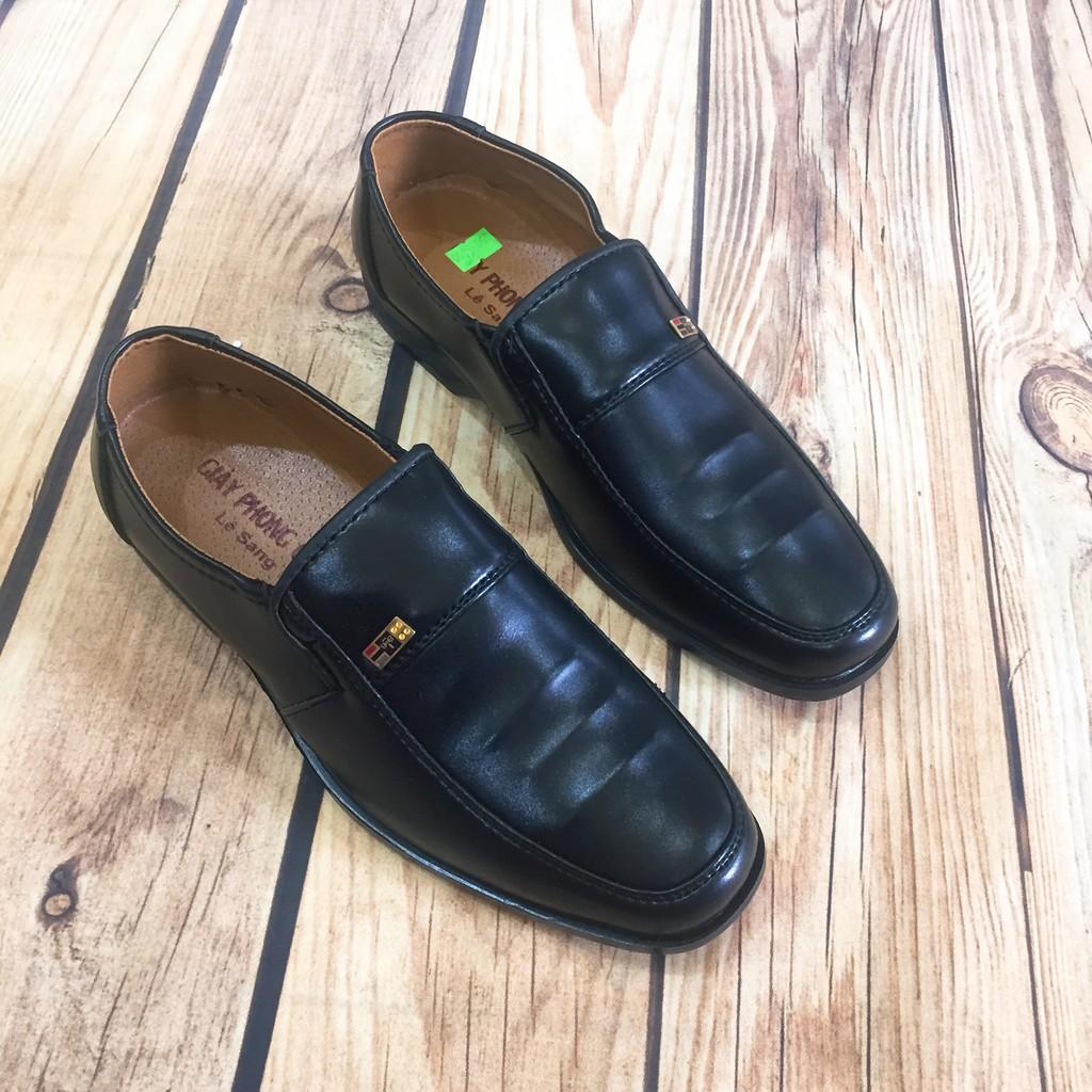 Giầy nam trung niên da mềm đen trơn may đế