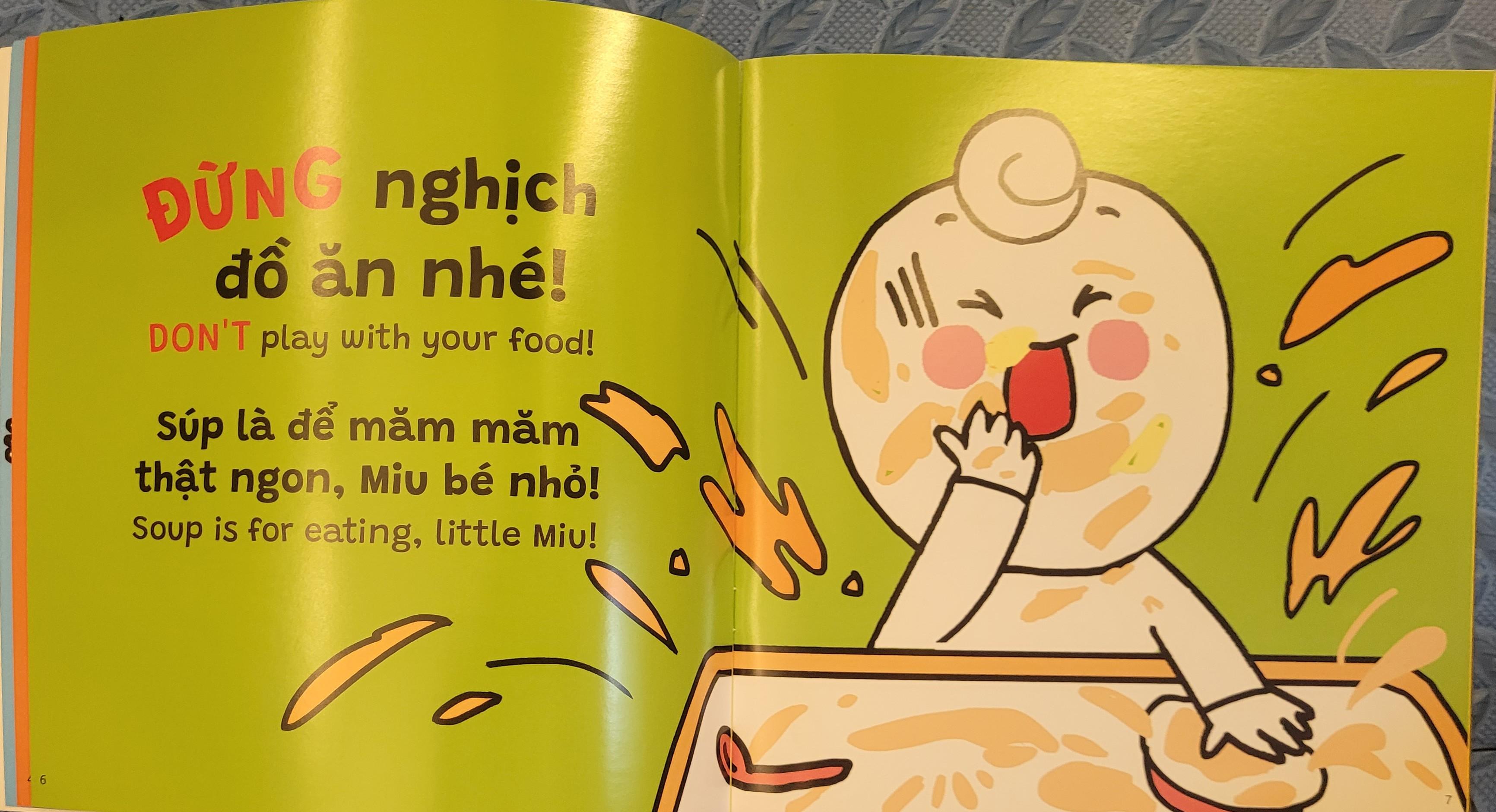 Sách Ehon Miu Bé Nhỏ Phần 4 Song Ngữ - Miu Bé Nhỏ Đừng Lãng Phí Đồ Ăn Nhé