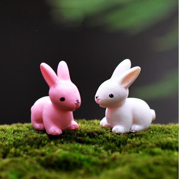 Mô hình thỏ trắng và thỏ hồng cute trang trí tiểu cảnh, móc khóa, DIY
