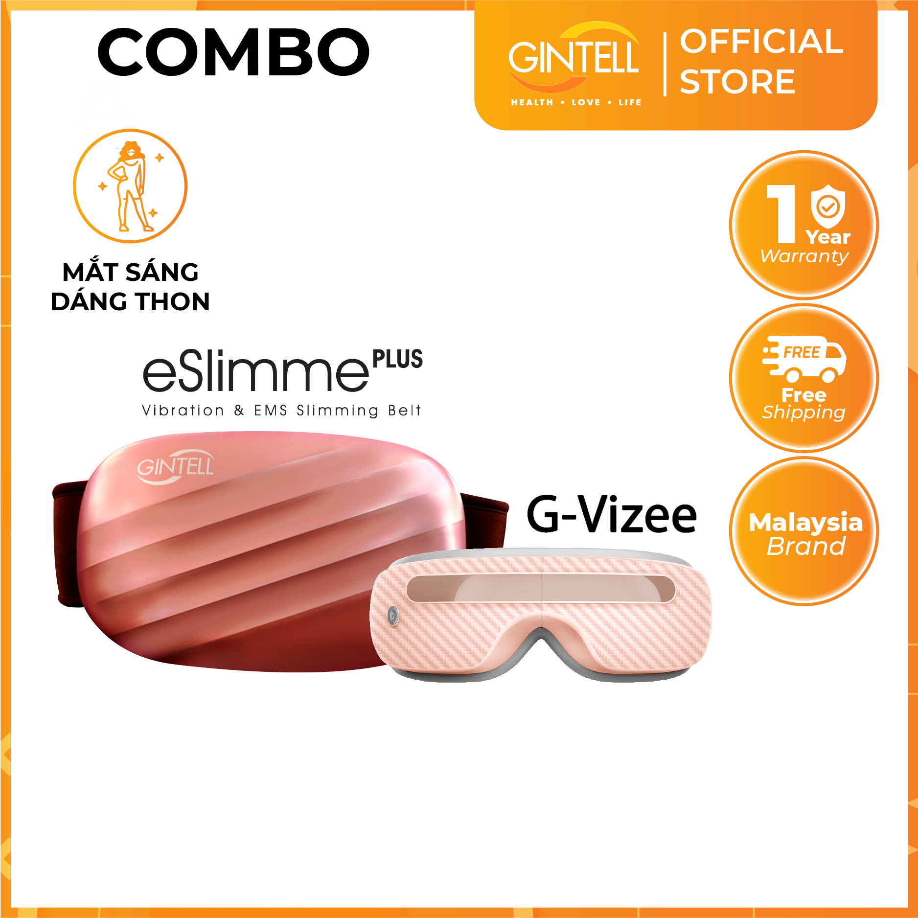 COMBO Máy Massage Mắt G-VIZEE + Đai Massage eSLIMME PLUS