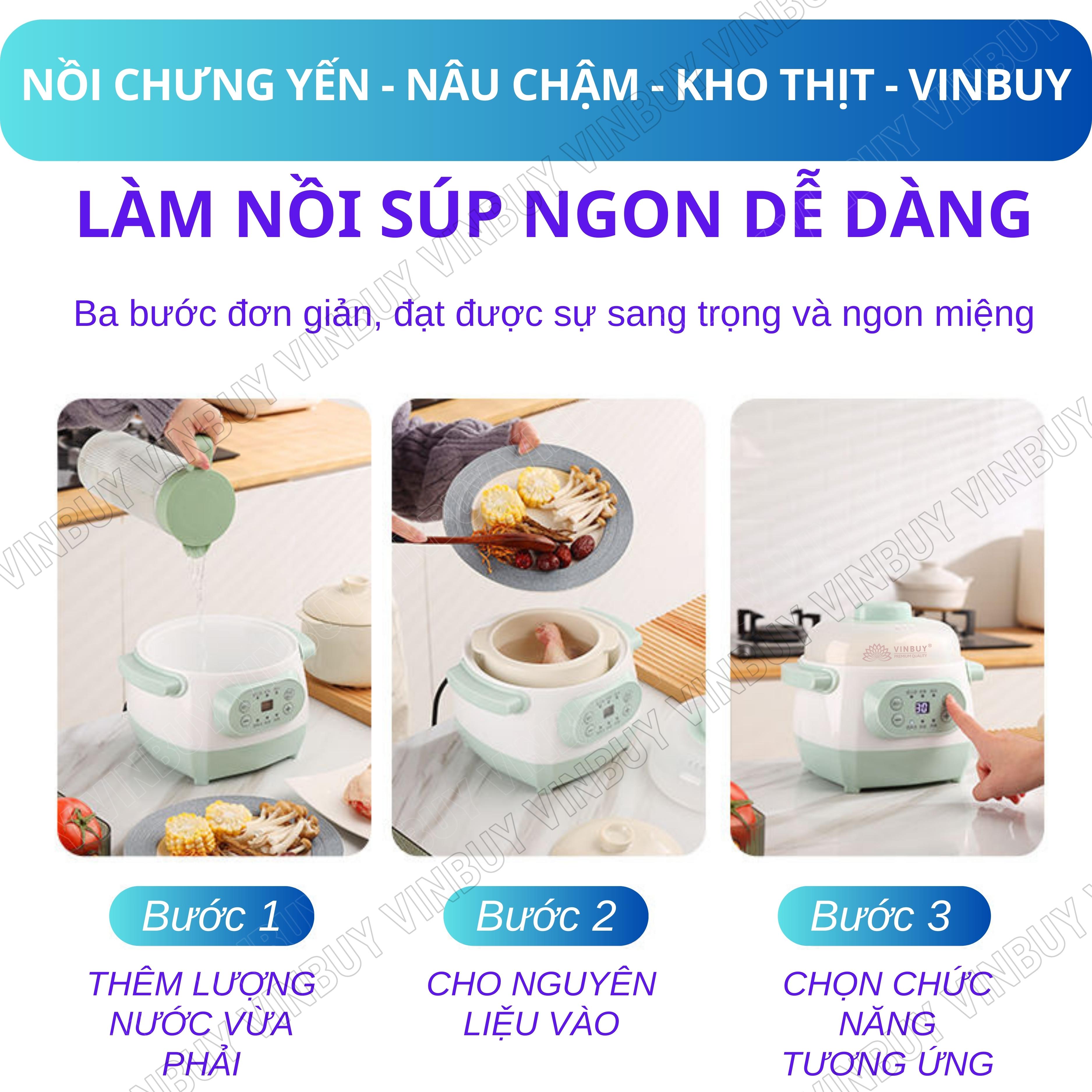 Nồi chưng yến, nồi nấu chậm, nồi tiềm thuốc bắc, nồi nấu cháo cho bé giữ trọn chất dinh dưỡng, dung tích 1 lít, công suất 200W - Hàng chính hãng VINBUY