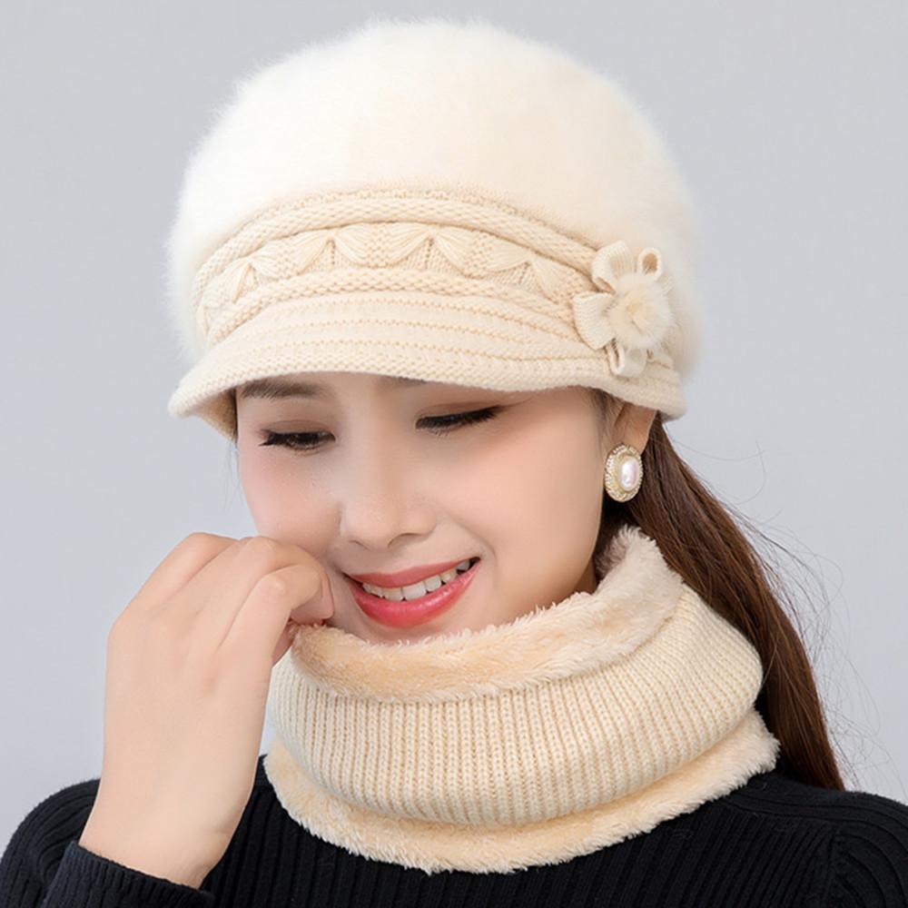 Phụ Nữ Mới Mùa Đông Mũ Giữ Ấm Nắp Thêm Lông Lót Mũ Và Khăn Bộ Mũ Ấm Áp Cho Nữ Áo Thỏ bộ Lông Mùa Đông Nón Len