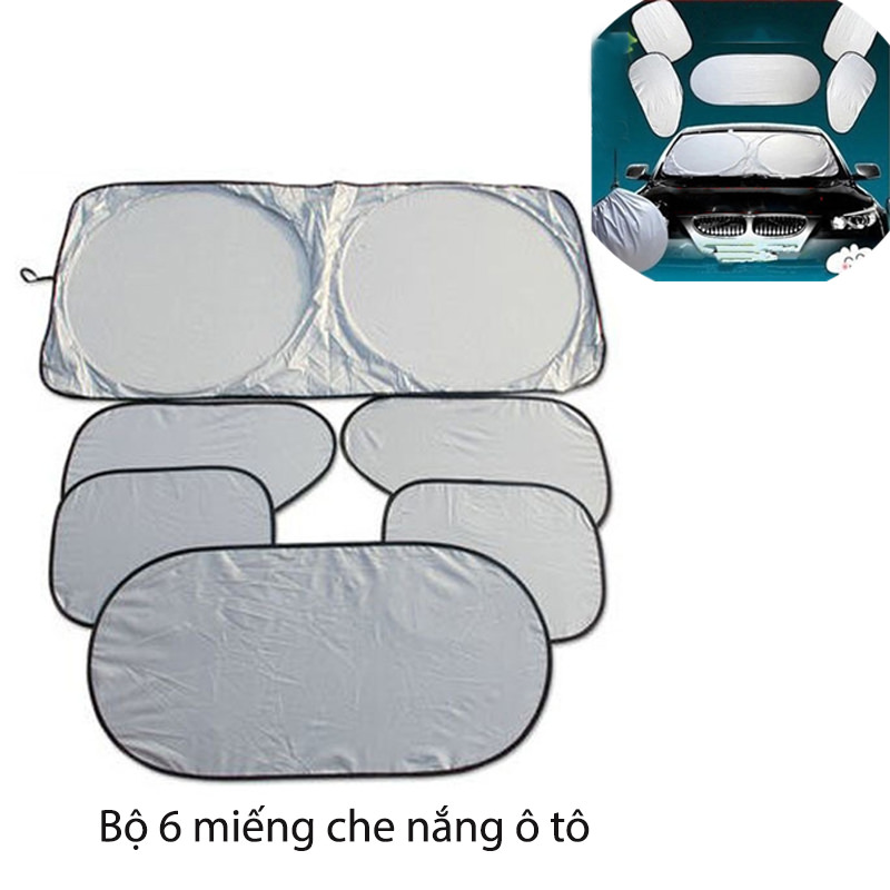 BỘ 6 Tấm chắn nắng trong ô tô chống tia UV che các cửa trước sau và hai bên, tráng bạc cao cấp