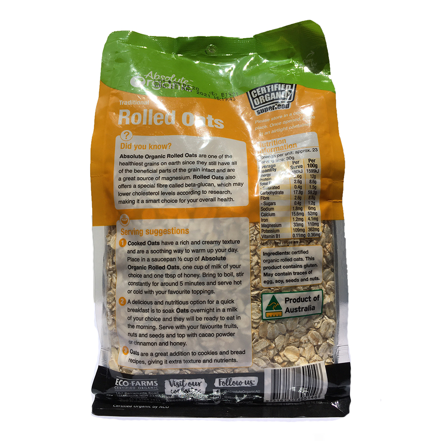 Yến mạch hữu cơ nguyên hạt cán mỏng Absolute Organic - Nhập khẩu Australia