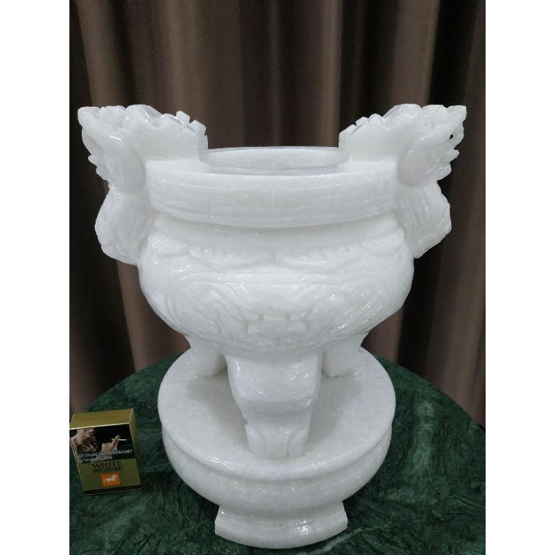 Lư hương đá trắng cao 35cm