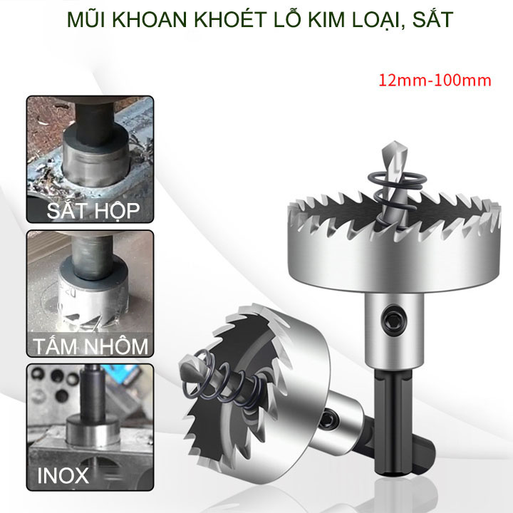 01 Mũi khoan khoét lỗ inox, sắt, nhôm đa năng bằng thép cứng, có nhiều kích cỡ cho khách lựa chọn