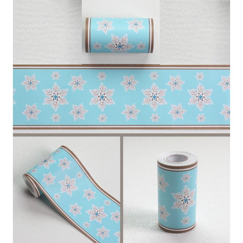 Len dán viền tường HOA SÁU CÁNH XANH cuộn dài 10m x cao 10cm