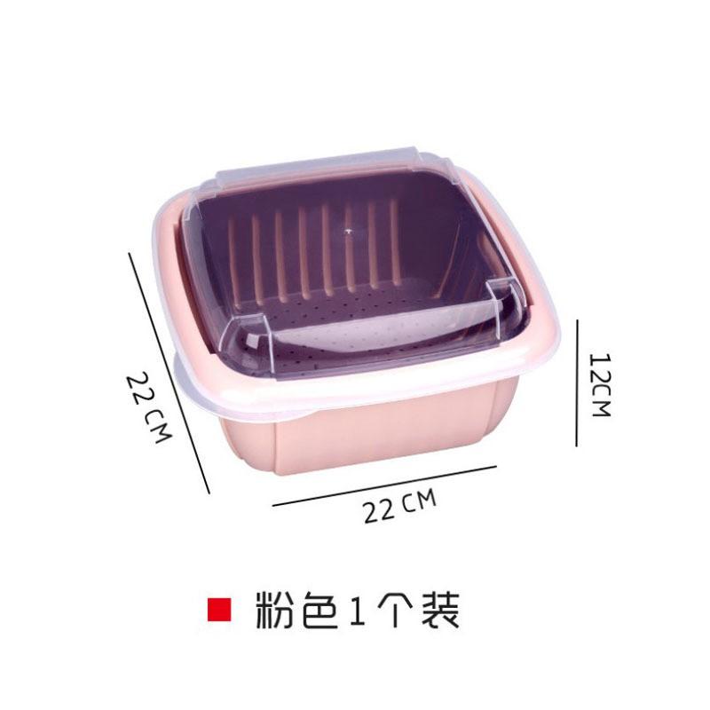 Hộp đựng thực phẩm có rổ nhựa và nắp đậy đa năng khay chậu vuông 2 lớp 3 trong 1 để đồ thức ăn rau củ