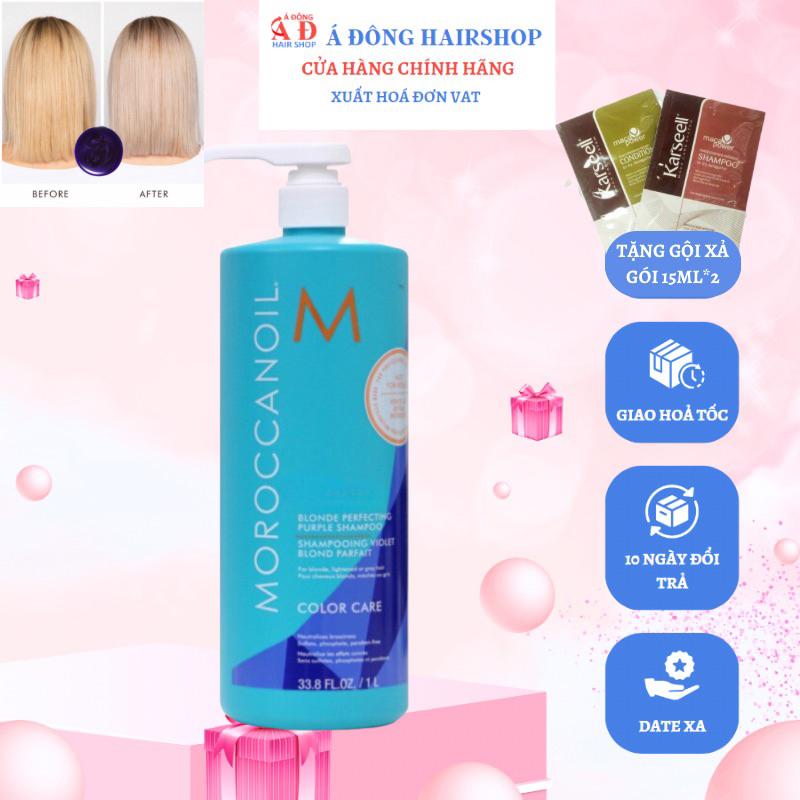 Dầu gội tím khử vàng Moroccanoil Blonde Perfecting 200ml/1000ml + Kèm gội xã gói Karseell Mini 15ml*2