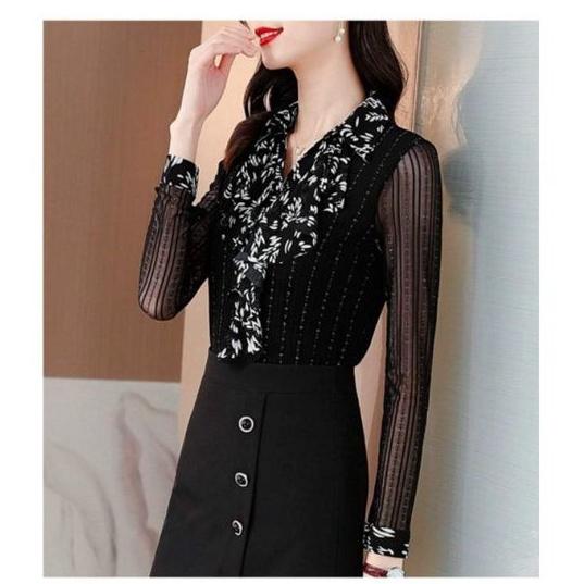HÀNG NHẬP - ÁO KIỂU THUN LƯỚI CỔ PHỐI VOAN HOA